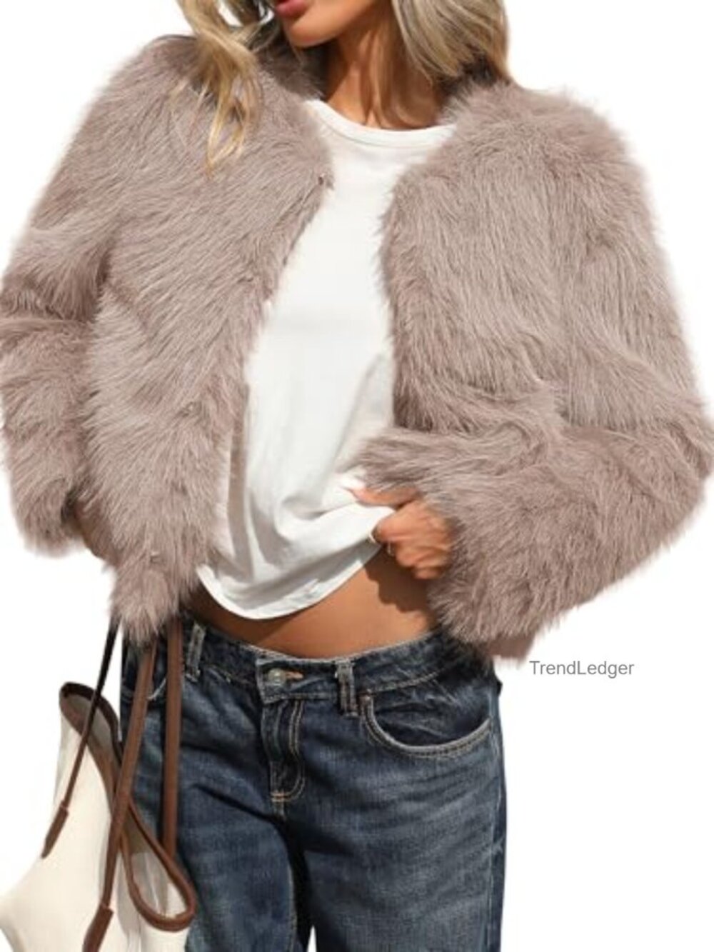Fluffy Faux Fur Cropped Coat with Hooks & Pockets